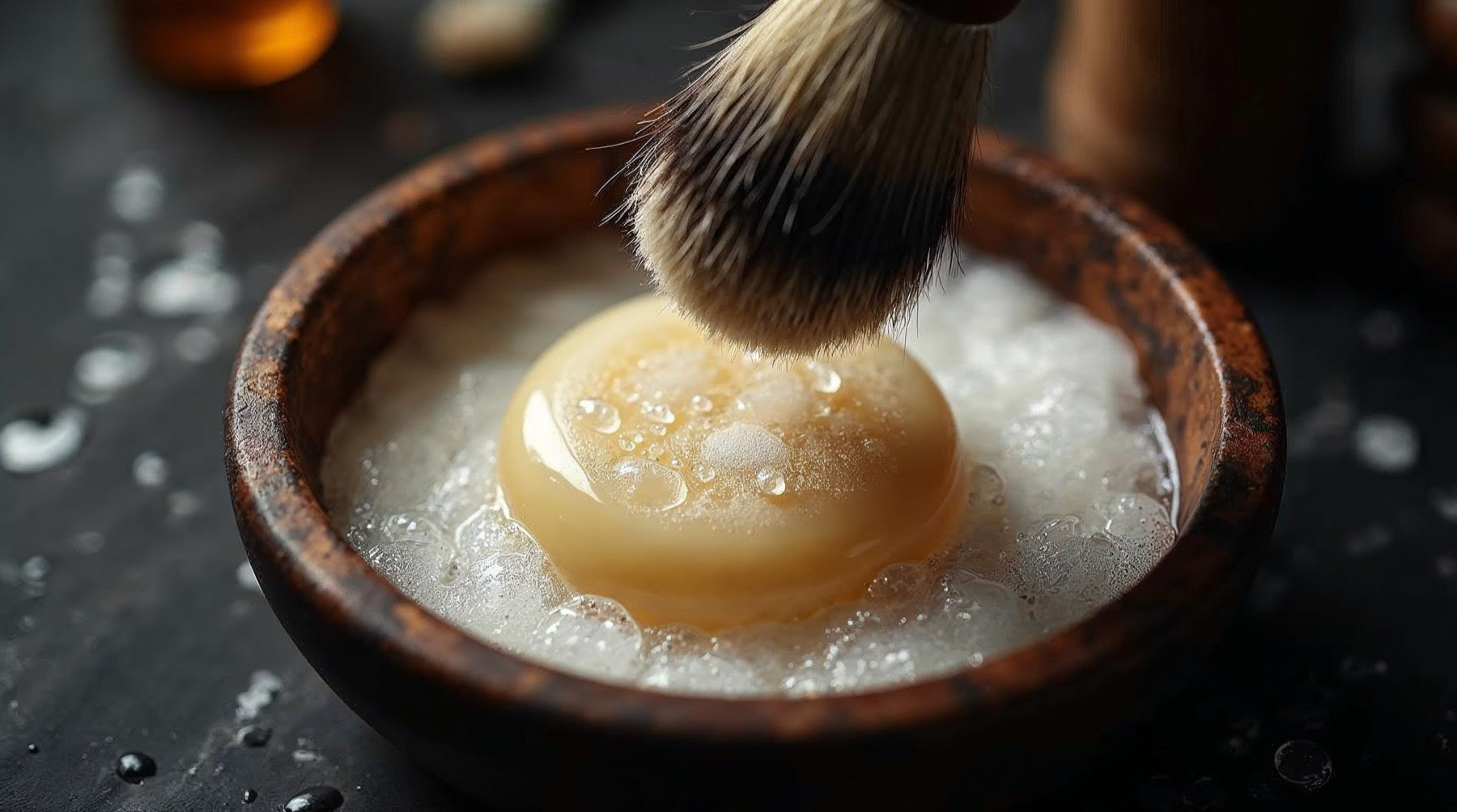 Shaving brush with tallow shaving soap lather