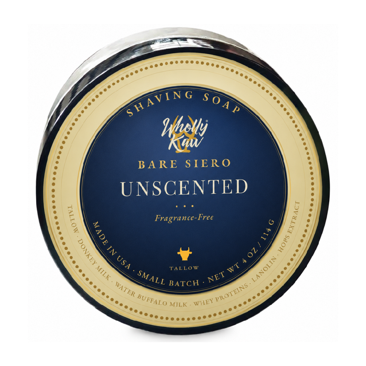 Wholly Kaw Bare Siero unscented tallow shaving soap, 4 oz tub